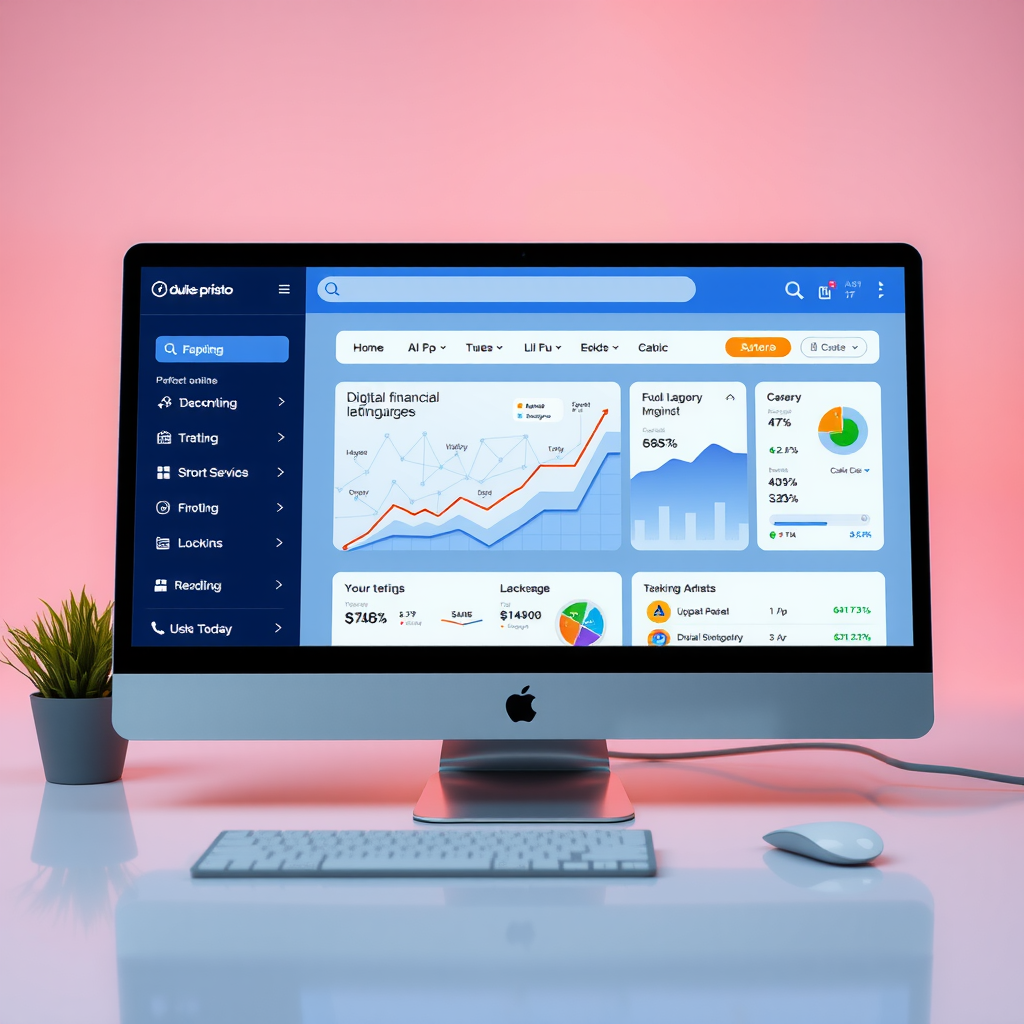 Plataforma educativa Duke Pristo mostrando interfaz moderna con gráficos de blockchain y recursos de aprendizaje financiero digital